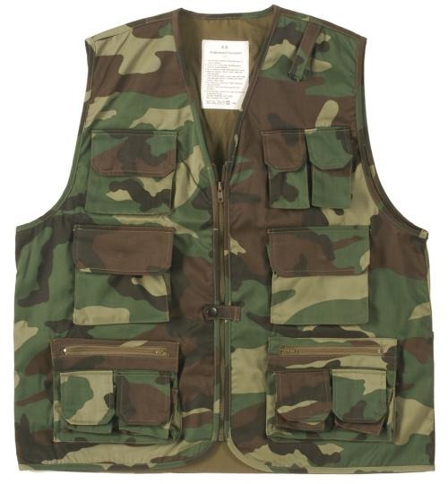 WOODLAND CAMO HUNTING- & FISHING VEST Woodland, Apparel \ Vests \ Hunting  Fishing & Rangervests Apparel \ Vests \ Summer Vests , Army Navy Surplus - Tactical