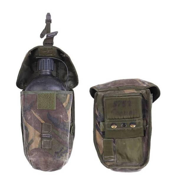 BLACK PLASTIC CANTEEN WITH CAMO COVER - BRITISH ARMY SURPLUS - USED