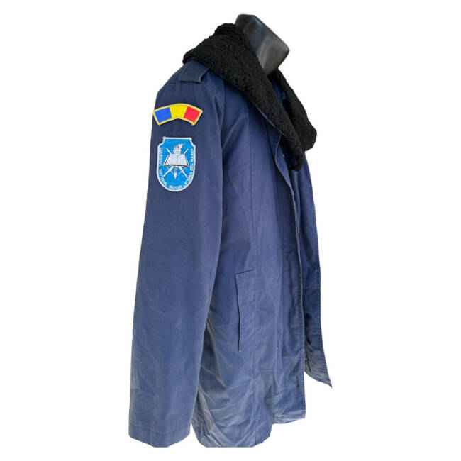 BLUE AVIATION PARKA JACKET WITH PADDED COLLAR AND REMOVABLE LINING - MILITARY SURPLUS ROMANIAN ARMY - USED