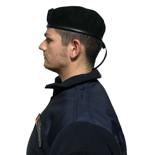 Beret with velcro Insignia - black - leather on the sides