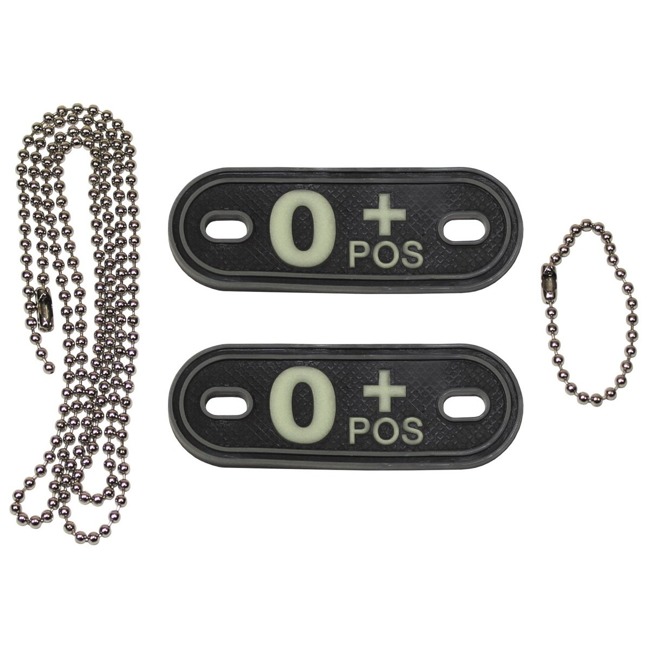 Blood Group Marker, chains, dog tags, phosphorescent, "O POS", 3D