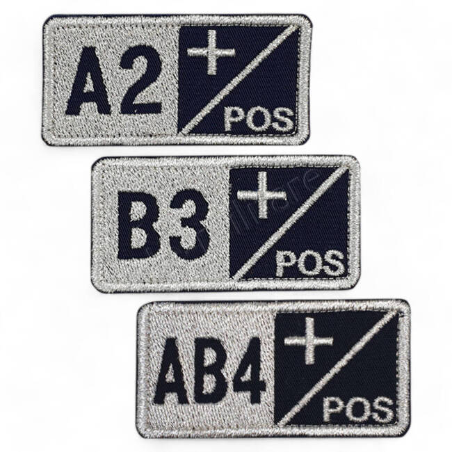 Blood group B- badge embroidered on ultramarine with metallic thread - hook-and-loop application