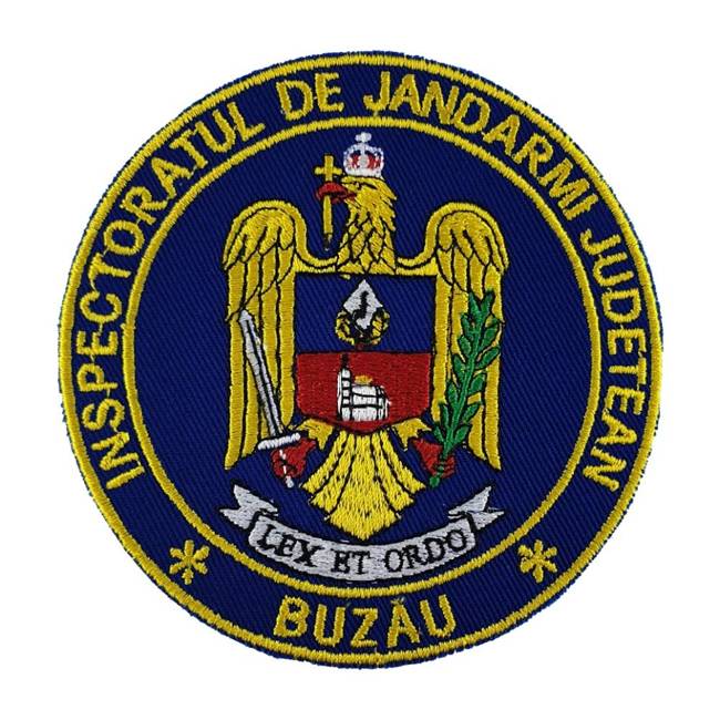 Emblema Inspectoratul de Jandarmi Judetean Buzau, emblema IJJ BUZAU, cu aplicare Velcro (cu scai)