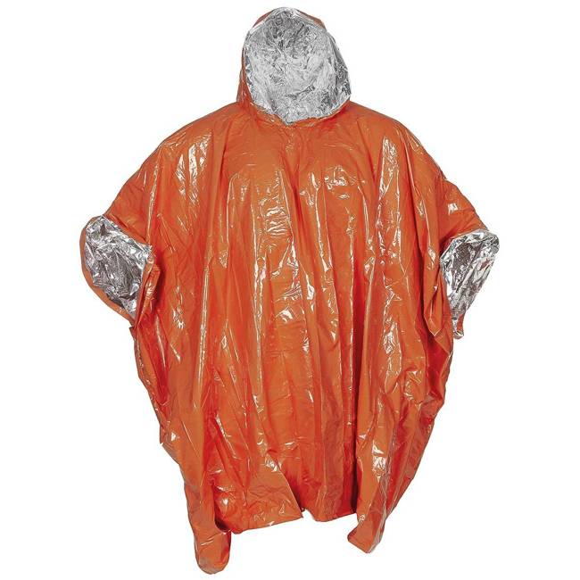 Emergency poncho, orange, with one side coated with aluminum