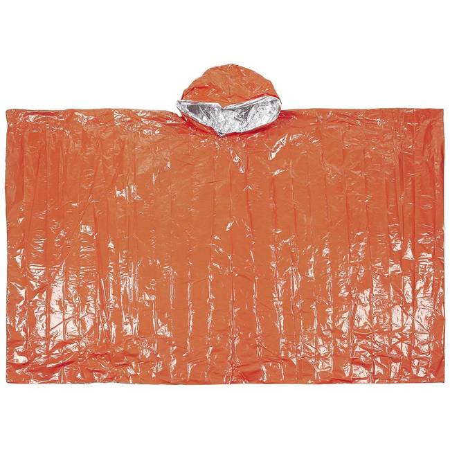 Emergency poncho, orange, with one side coated with aluminum