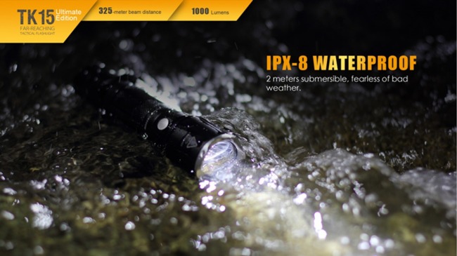 Flashlight Fenix TK15UE, water resistant