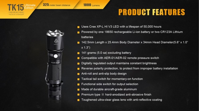 Flashlight Fenix TK15UE, water resistant