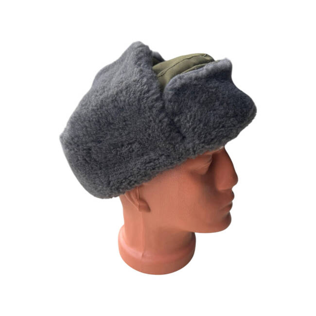 Fur hat, Cold War era, Romanian Army Surplus - GREY/GREEN OD