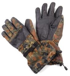 GERMAN ARMY FLECKTARN CAMO FINGER GLOVES W/ LEATHER PALMS USED