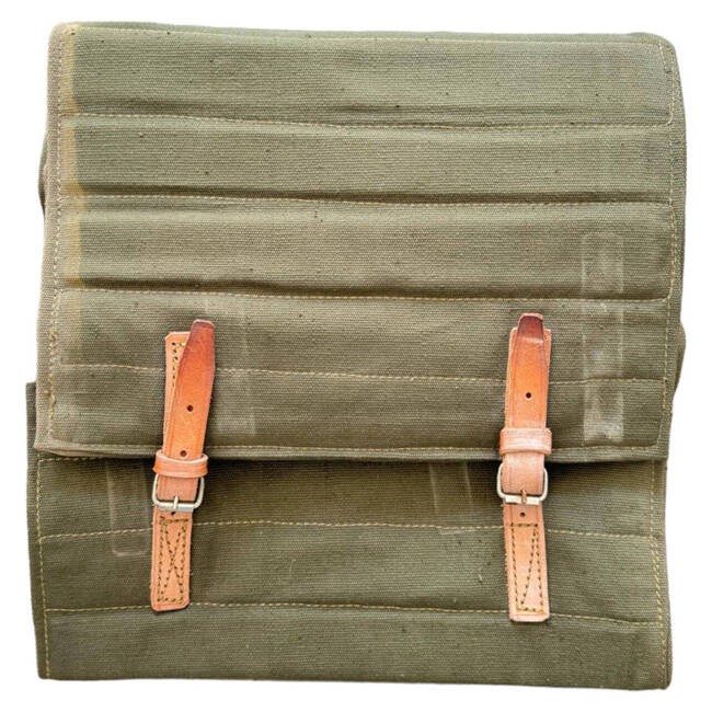 HEAVY DUTY CASE WITH KEVLAR PROTECTORS - LEATHER STRAPS - MILITARY SURPLUS ROMANIAN ARMY - OD GREEN - IN GOOD CONDITION 