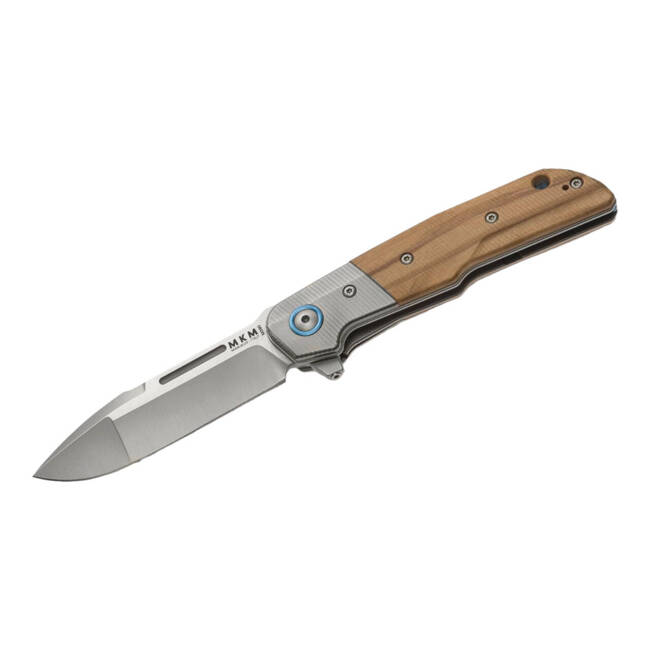 KNIFE WITH ASSISTED OPENER CLAP OLIVE WOOD TITANIUM BOLSTER - MKM