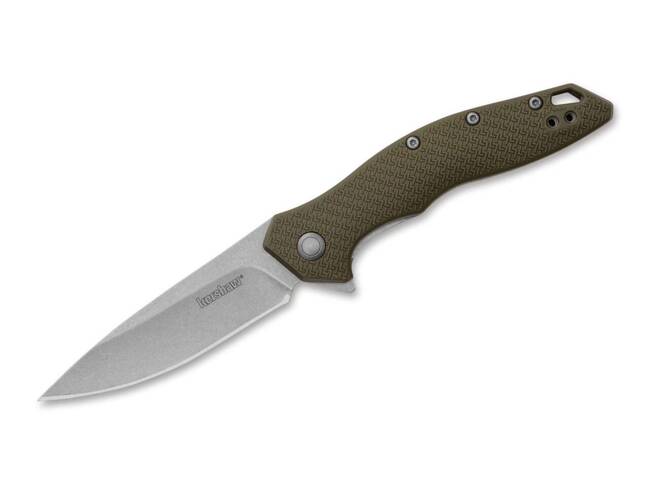 KNIFE WITH ASSISTED OPENER SHORELINE OLIVE - STONEWASHED - KERSHAW