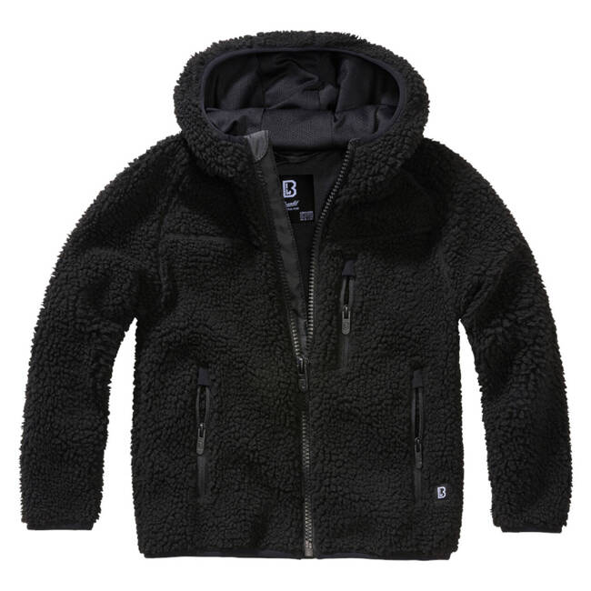 Kids hooded Teddyfleece jacket - black - Brandit