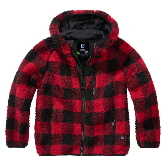 Kids hooded Teddyfleece jacket - red/black - Brandit