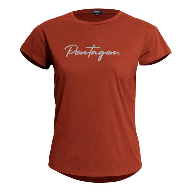 LADIES WHISPER T-SHIRT - CALLIGRAPHY - MAROON RED - PENTAGON