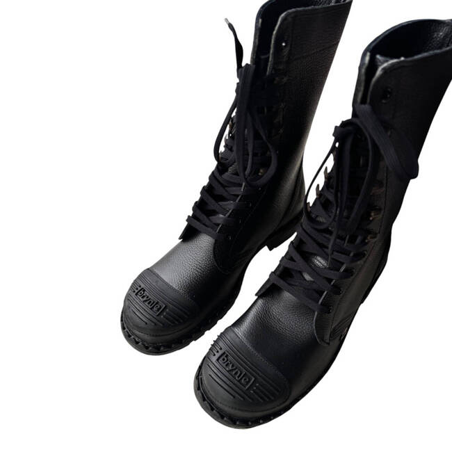 LEATHER BOOTS WITH RUBBER SOLE - BRYNJE - DANISH ARMY SURPLUS - BLACK - LIKE NEW