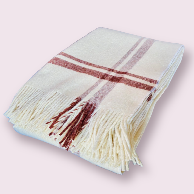 Merino wool blanket, Natur pattern with fringes, 150x230cm, white/cream 