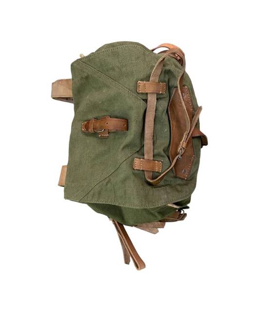 Romanian Military Canvas Backpack with Leather Straps