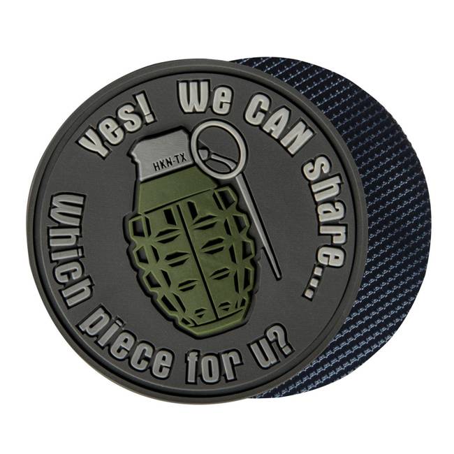 PVC PATCH WITH GRENADE - "WE CAN SHARE" - ∅ 5.5 CM - Helikon-Tex® - GRAY