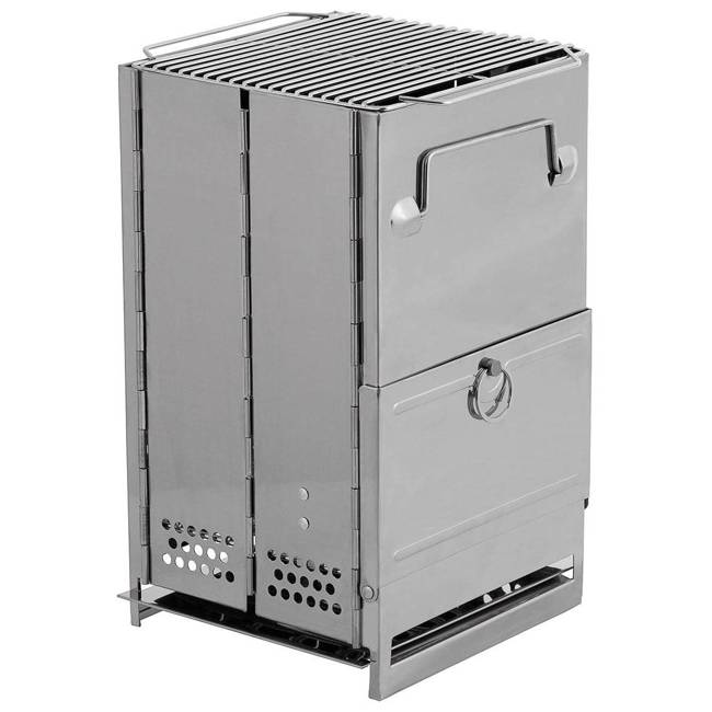 ROCKET STOVE WITH GRATE, FOLDABLE, MEDIUM, STAINLESS STEEL - MFH®