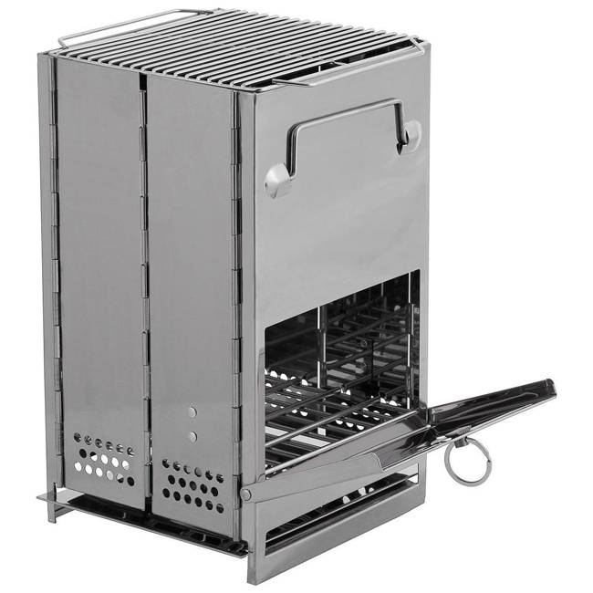 ROCKET STOVE WITH GRATE, FOLDABLE, MEDIUM, STAINLESS STEEL - MFH®