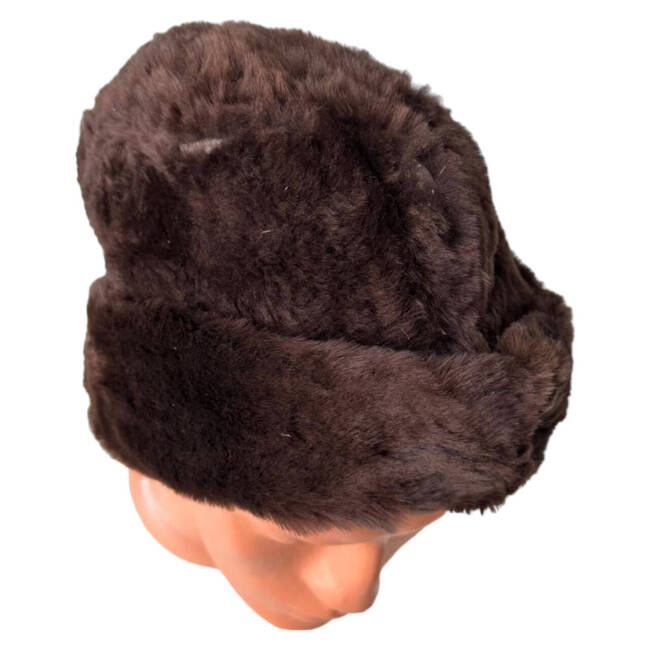 RSR FUR CAP - MEN - MILITARY SURPLUS ROMANIAN ARMY - BROWN - USED, WITH DEFECT