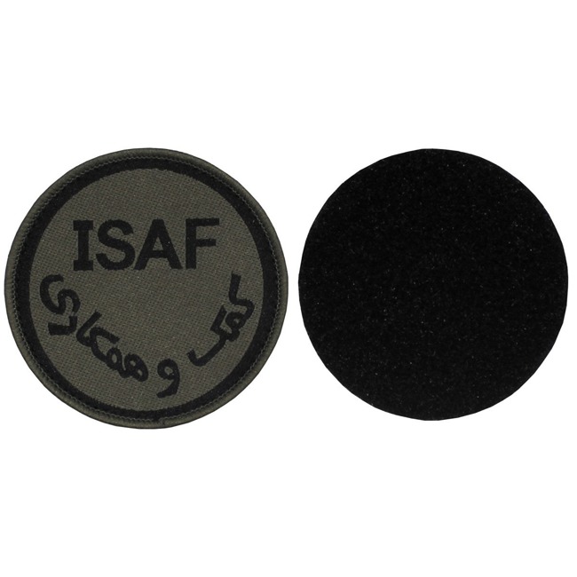 Velcro Patch, "ISAF",OD green, OD green, like new 7,5 cm diameter  