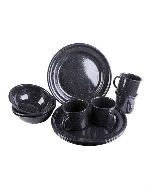 WESTERN ENAMELED DISHES SET - 12 PIECES -  Mil-Tec® - BLACK