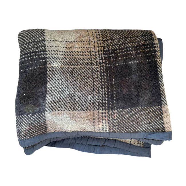 WOOL TARTAN BLANKET WHITE-BROWN PLAID - 140 x 200 CM - GENUINE MILITARY SURPLUS ROMANIAN ARMY - DEGRADATED