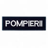 Emblema spate - POMPIERII - brodata pe suport albastru inchis (navy) cu contur bleumarin si text alb - aplicare termica - 20x5 cm