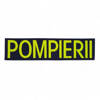 Emblema spate - POMPIERII - brodata pe suport albastru inchis (navy) cu contur bleumarin si text vernil fluorescent - aplicare termica - 28x10 cm