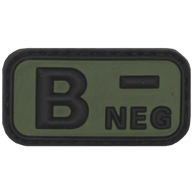 3D VELCRO PATCH - 5 x 2.5 CM - MFH® - BLACK/OD GREEN - BLOOD GROUP "B NEG"