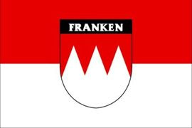FLAG 30 x 46 cm with wooden stick FRANCONIA W/ HERALDRY + LETTERING