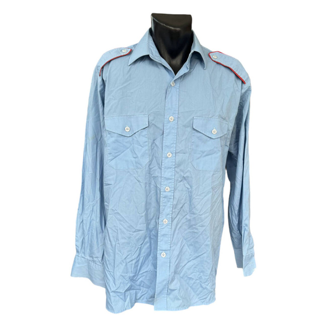 CADET SHIRT WITH TWO POCKETS, EPAULETTES AND PLAIN COLLAR - LIGHT BLUE - MILITARY SURPLUS ROMANIAN ARMY - IN GOOD CONDITION