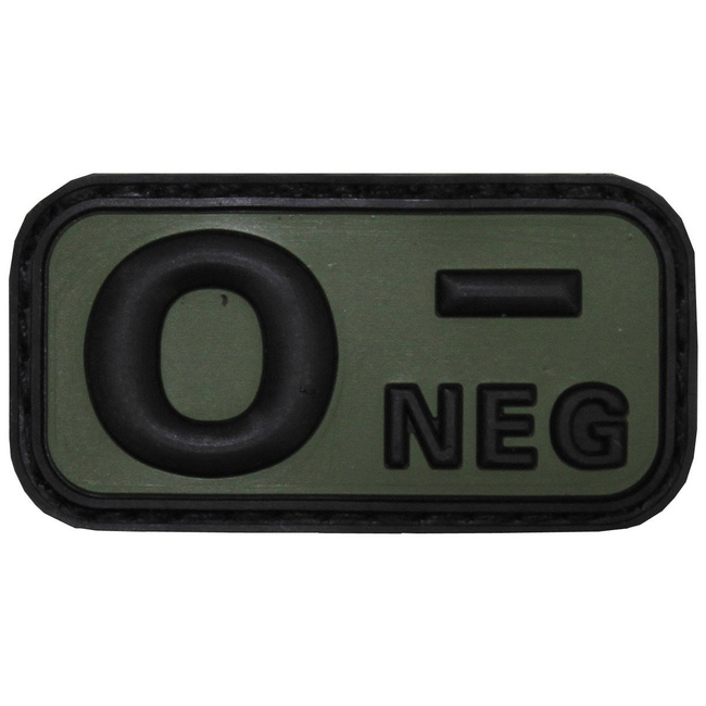 3D VELCRO PATCH - 5 x 2.5 CM - MFH® - BLACK/OD GREEN - BLOOD GROUP "0 NEG"