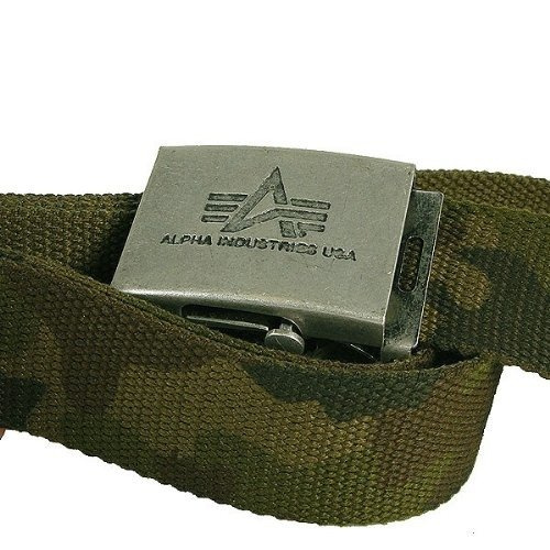  Alpha Industries Men's Belt Green Woodland Camo 