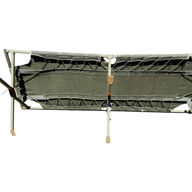 FOLDING BED WITH STEEL FRAME - FRENCH ARMY SURPLUS - OD GREEN - LIKE NEW