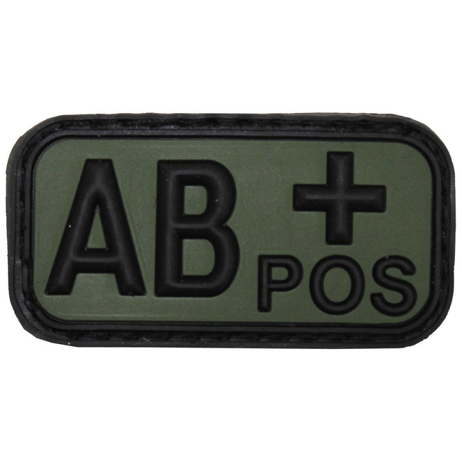 3D VELCRO PATCH - 5 x 2.5 CM - MFH® - BLACK/OD GREEN - BLOOD GROUP "AB POS"