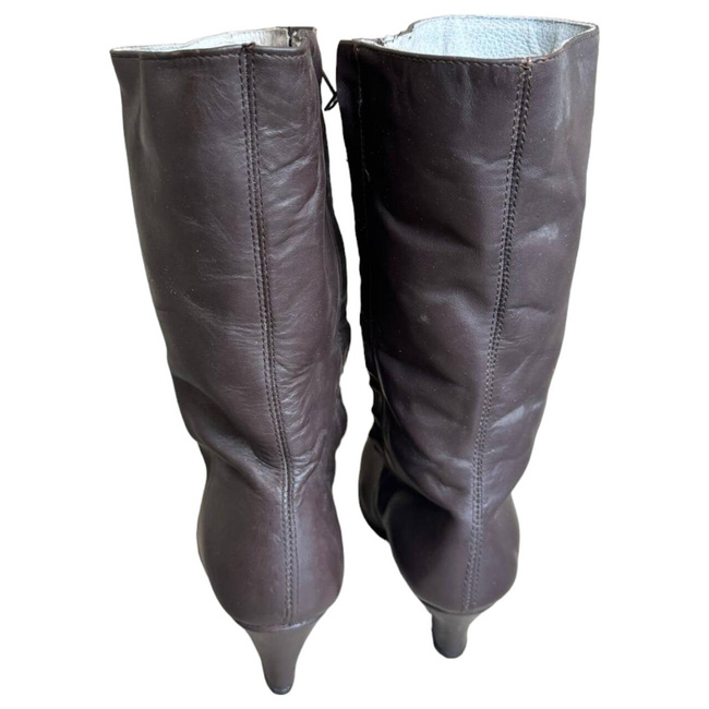 WOMEN'S LEATHER BOOTS WITH ZIPPER AND POINTED HEEL - BROWN - ROMANIAN ARMY MILITARY SURPLUS - IN GOOD CONDITION